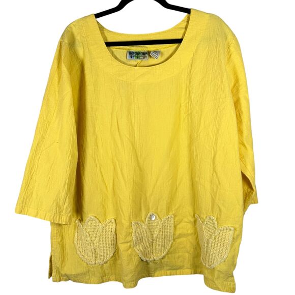 Palm Grove Yellow Gauze Gauzy Tulip Floral Flowy Blouse Size 2X - Picture 1 of 5